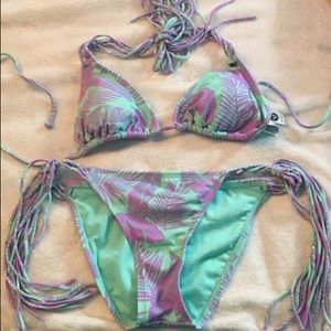 Roxy Mint Green /Purple Fringe Bikini Set